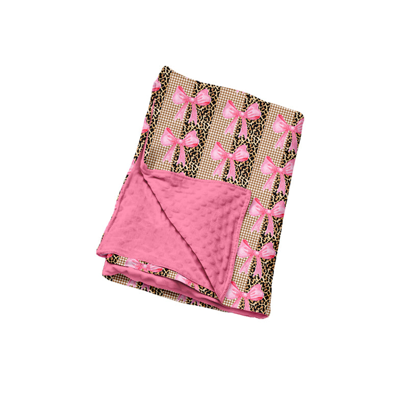 Preorder (moq 5) Baby Blanket Leopard Gingham Pink Bow Mixed Print Minky Dot Baby Swaddle Blanket