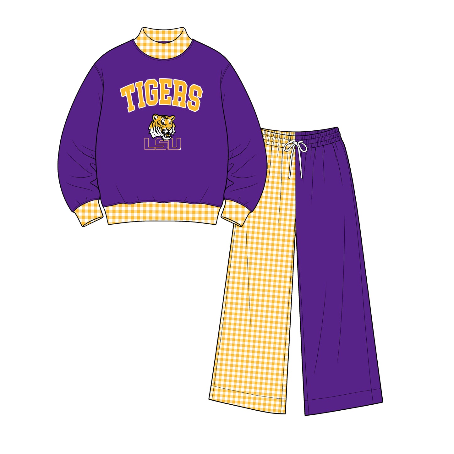 Preorder(moq 5)Baby Boys Long Sleeve Tigers LSU Top Wide Pants Team Clothes Sets