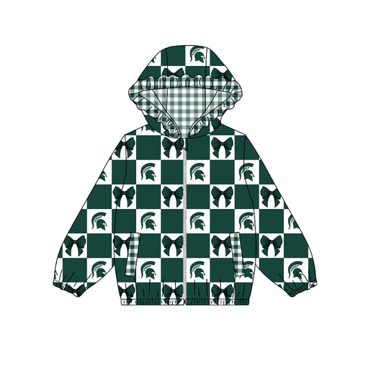 Preorder (moq 5) Baby Girls Bows Michigan Checked Team Ruffle Hoodie Tops