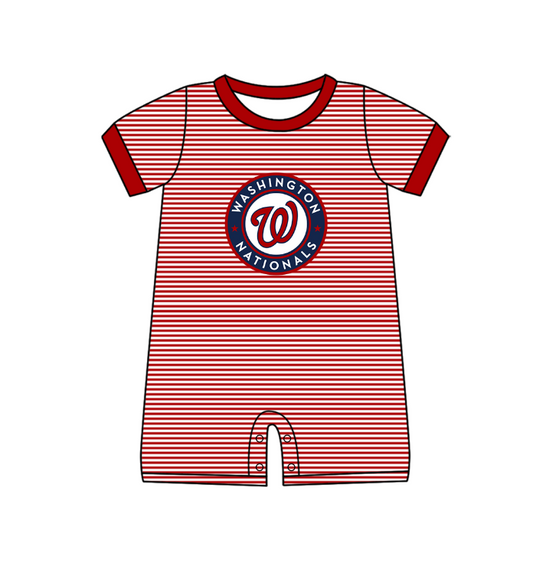 Preorder (moq 5)Baby Boys Short Sleeve Washington Stripe Team Rompers