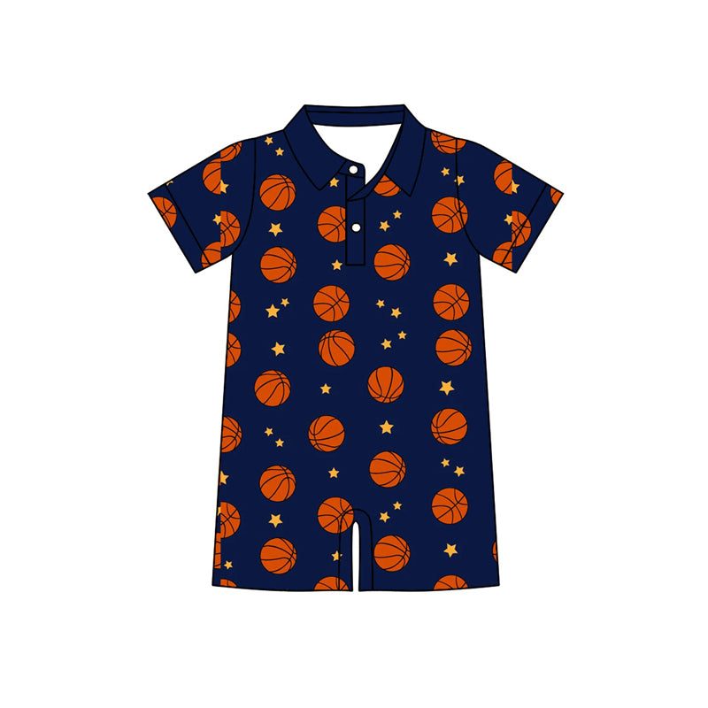 Preorder (moq 5)Baby Boys Basketballs Stars Button Team Short Rompers