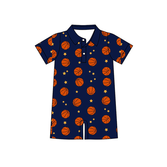 Preorder (moq 5)Baby Boys Basketballs Stars Button Team Short Rompers