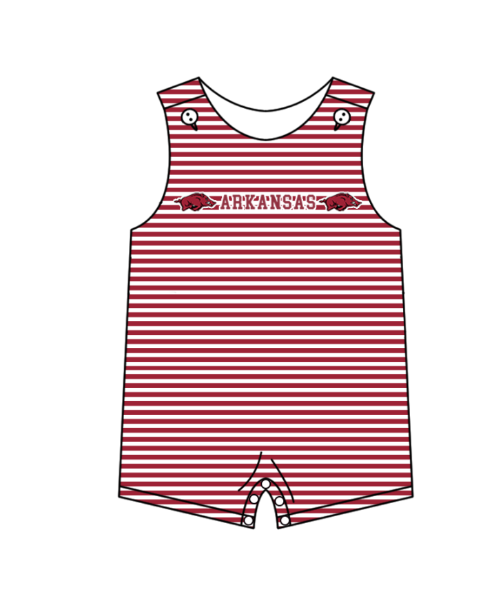 Preorder (moq 5)Baby Boys Sleeveless Arkansas Red Stripe Team Rompers