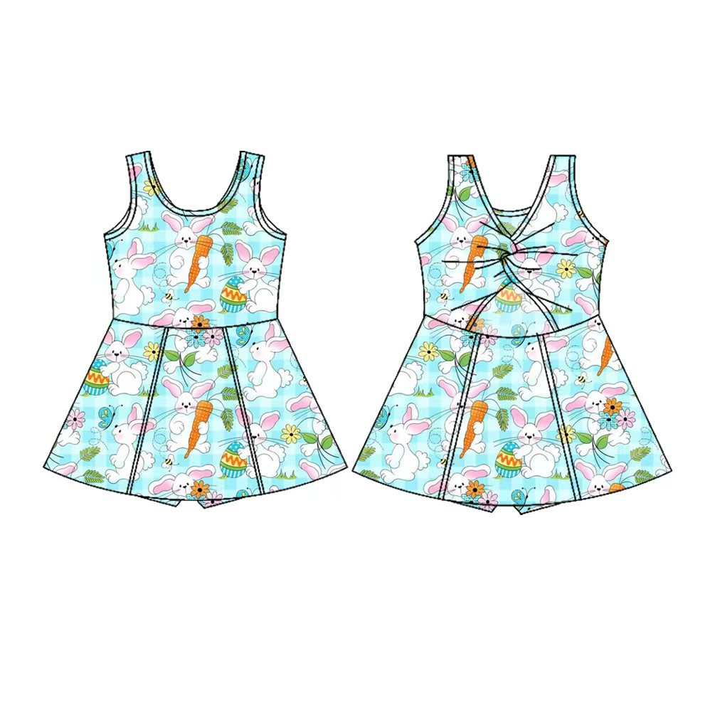 Preorder(moq 5) Baby Girls Sleeveless Rabbits Carrots Easter Shorts Knee Length Dresses