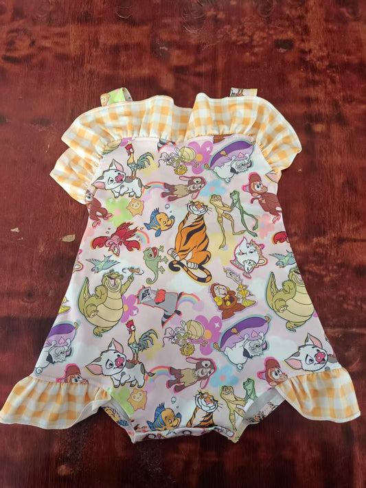 Preorder moq 5 Baby Girls Strap Cartoon Animals Ruffle Rompers