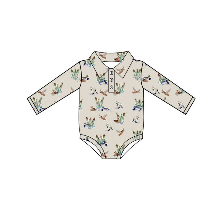 Preorder (moq 5)Baby Boys Ducks Plaid Button Rompers