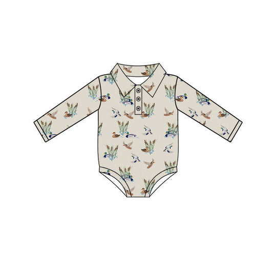 Preorder (moq 5)Baby Boys Ducks Plaid Button Rompers