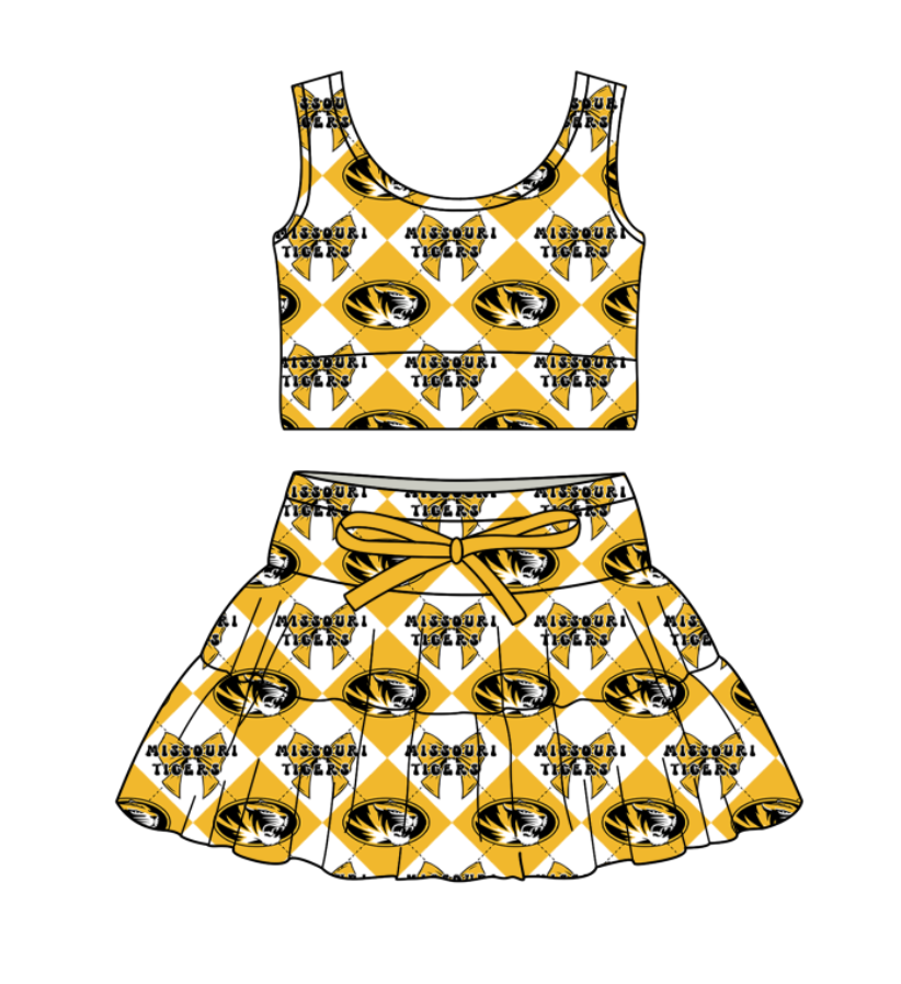 Preorder (moq 5)Baby Girls Team Bows Checked Vests Top Skirt Shorts Clothes Sets
