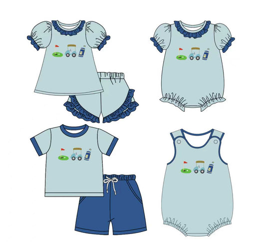 Preorder moq 5 (each item)Baby Kids Golf Flags Top Shorts Clothes Sets Rompers