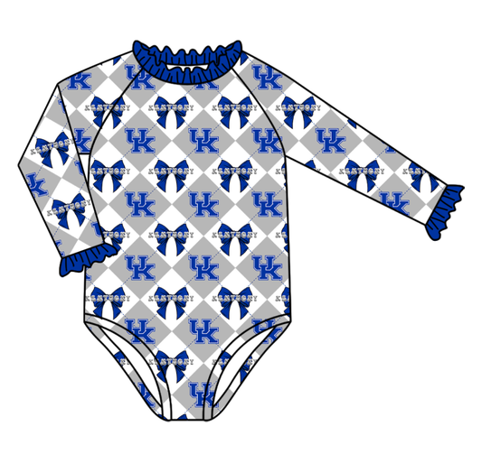 Preorder (moq 5)Baby Girls Long Sleeve UK Bows Checked Team Ruffle Rompers