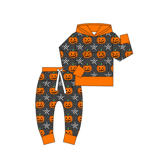 Preorder moq 5 Baby Kids Halloween Pumpkin Stars Hoodies Top Pant Sets