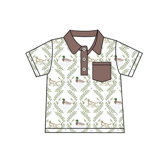 Preorder (moq 5)Baby Boys Short Sleeves Button Pocket Dogs Ducks Polo Shirts Top