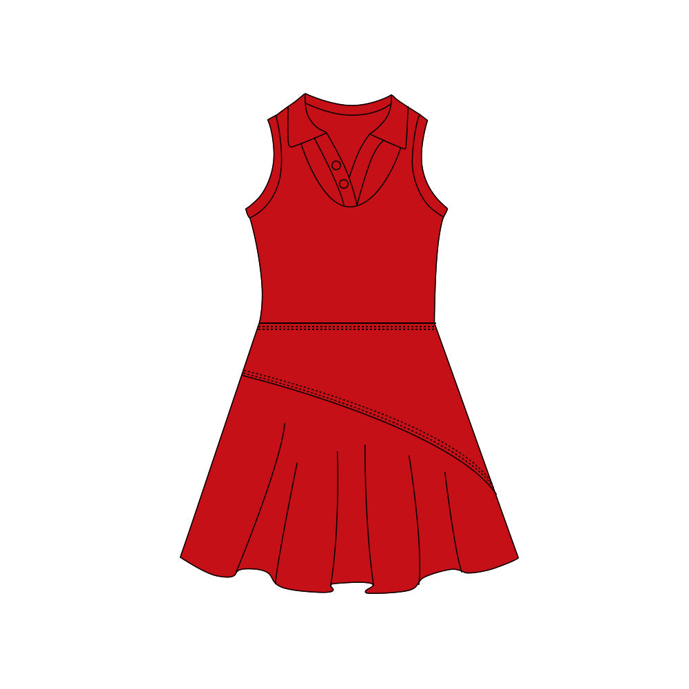 Preorder (moq 5)Baby Girls Red Sleeveless Button Top Pleated Knee Length Dresses