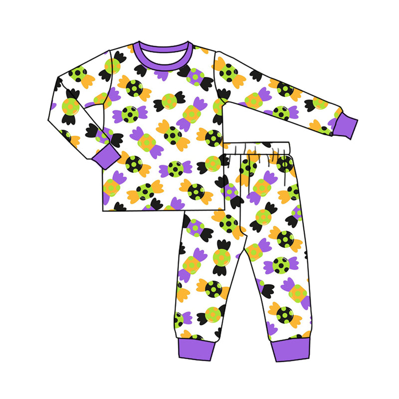 Preorder (moq 5)Baby Kids Long Sleeves Purple Yellow Candy Plaid Top Pants Pajamas Set