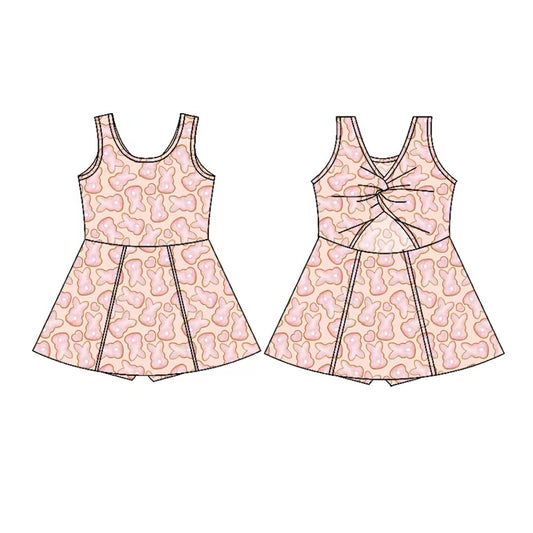 Preorder(moq 5) Baby Girls Sleeveless Pink Rabbits Hearts Easter Shorts Knee Length Dresses