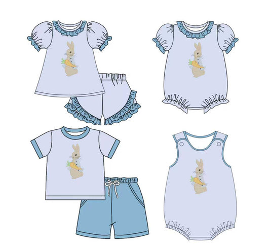 Preorder moq 5 (each item)Baby Kids Rabbit Carrots Top Shorts Easter Clothes Sets Rompers