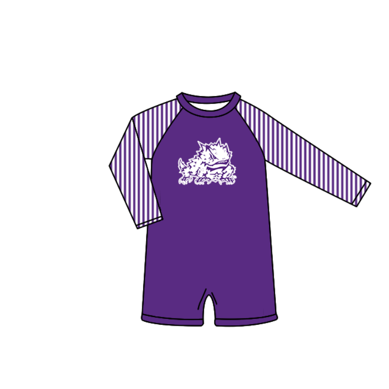 Preorder moq 5 Baby Boys Purple Stripe Long Sleeve Frogs Team Swimsuits