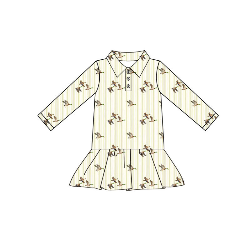 Preorder(moq 5) Baby Girls Ducks Plaid Button Ruffle Knee Length Dresses