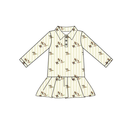 Preorder(moq 5) Baby Girls Ducks Plaid Button Ruffle Knee Length Dresses