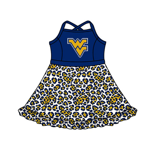 Preorder (custom moq 5)Baby Girls Strap Leopard WV Short Ruffle Team Knee Length Dress