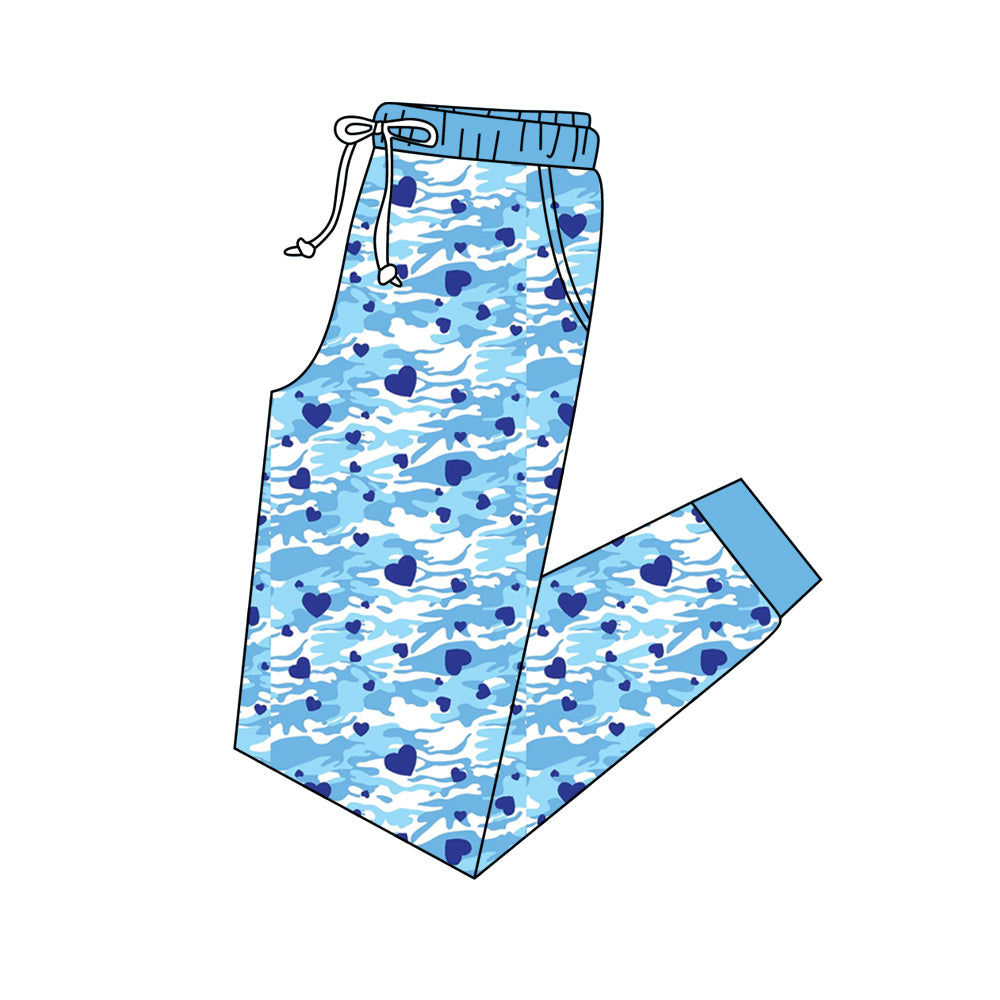 Preorder (moq5) Baby Boys Blue Camo Hearts Valentines Pockets Joggers Bottom