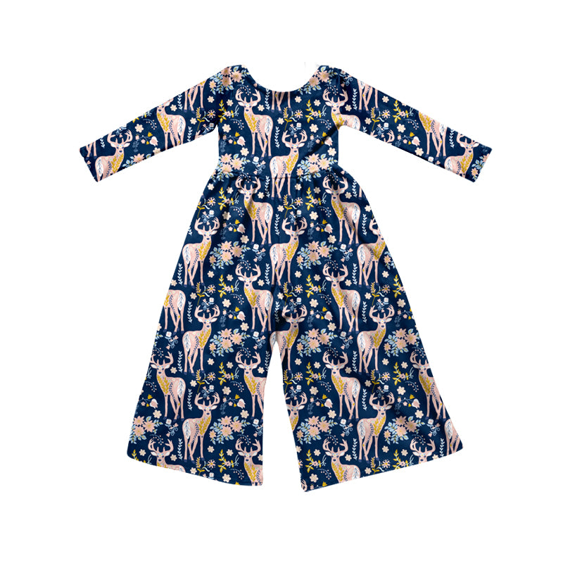 Preorder (moq 5)Baby Girls Flowers Deer Hunting Flare Pant Jumpsuits