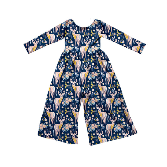 Preorder (moq 5)Baby Girls Flowers Deer Hunting Flare Pant Jumpsuits