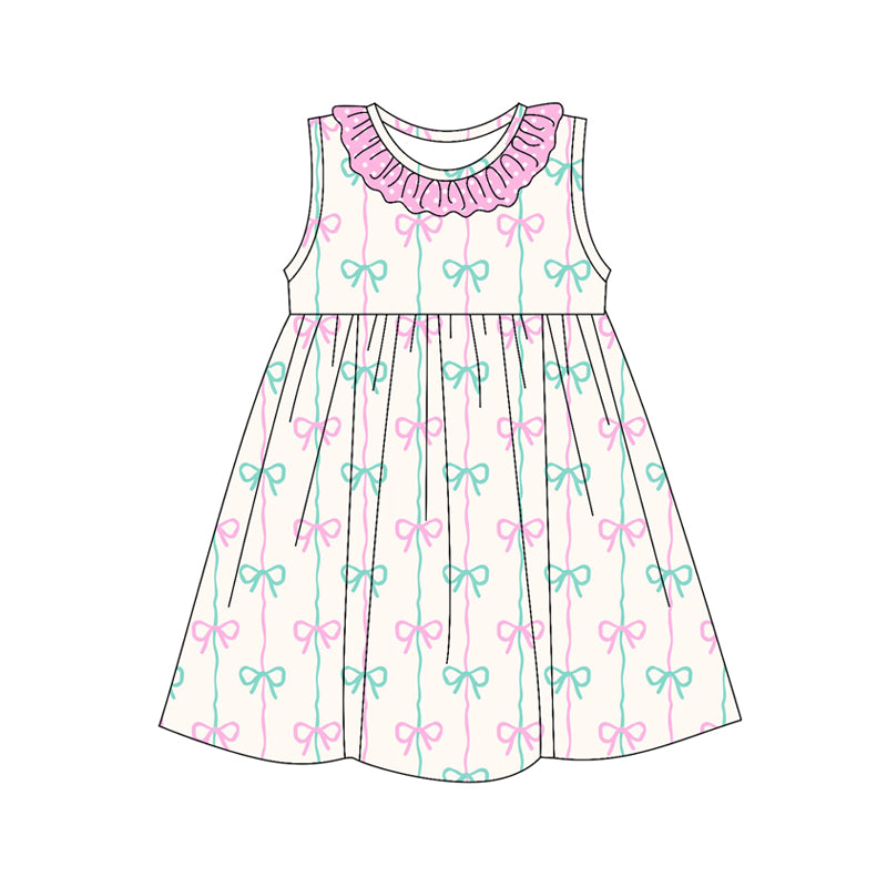 Preorder (moq 5)Baby Girls Pink Sleeveless Bows Stripe Knee Length Dresses