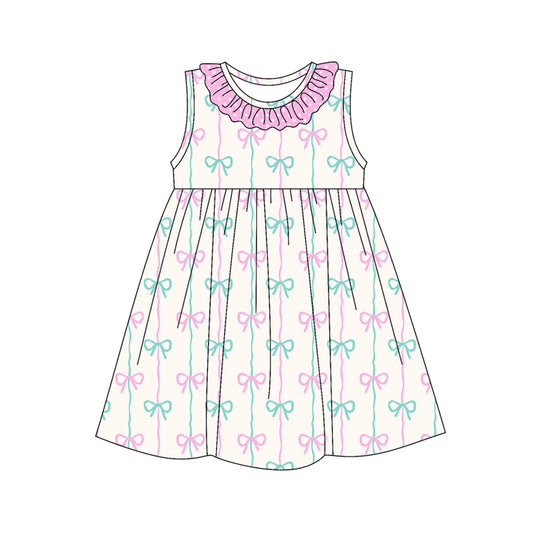 Preorder (moq 5)Baby Girls Pink Sleeveless Bows Stripe Knee Length Dresses
