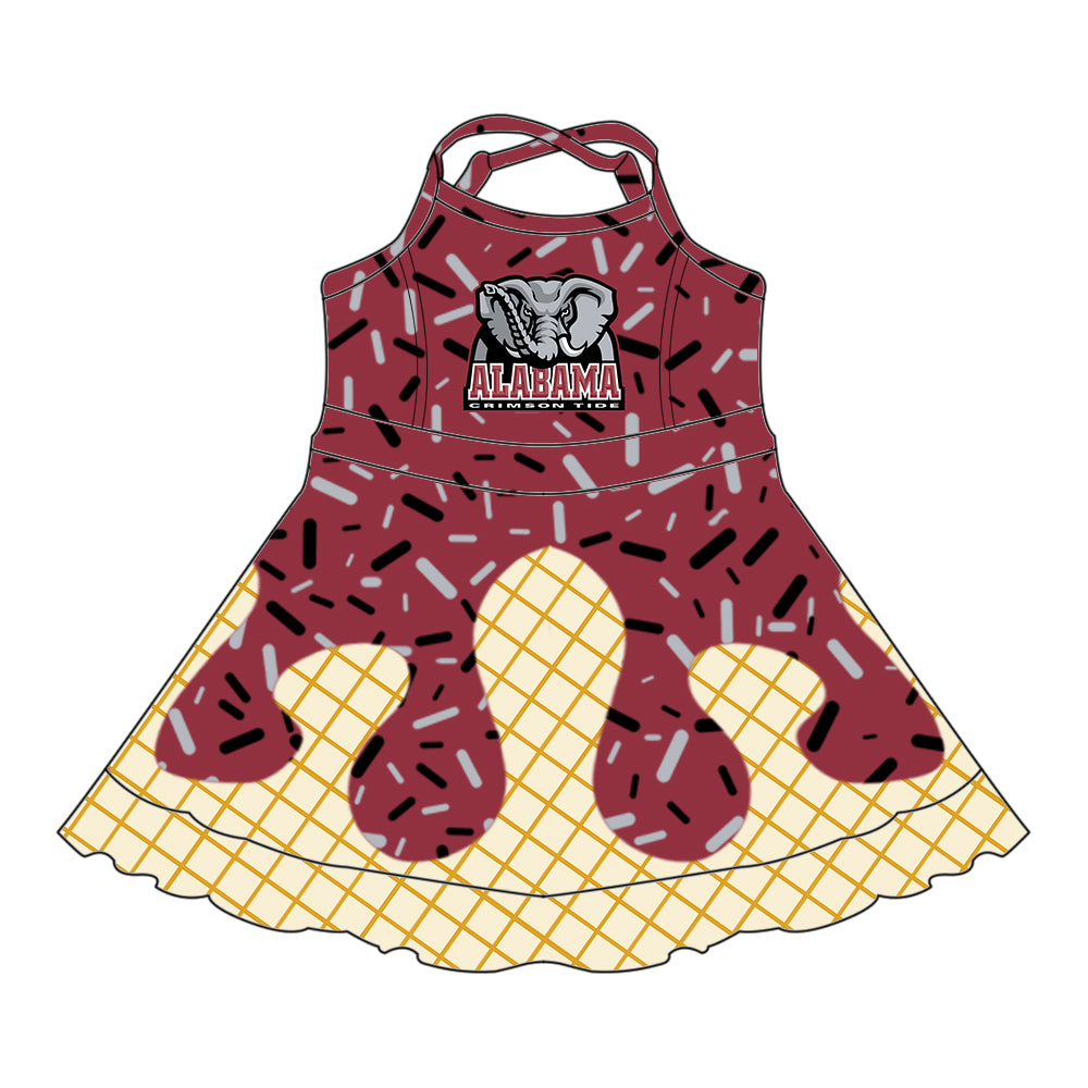 Preorder (moq 5)Baby Girls Strap Alabama Elephants Shorts Ruffle Team Knee Length Dresses