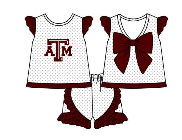 Preorder (moq 5)Baby Girls ATM Team Bow Tunic Ruffle Shorts Clothes Sets
