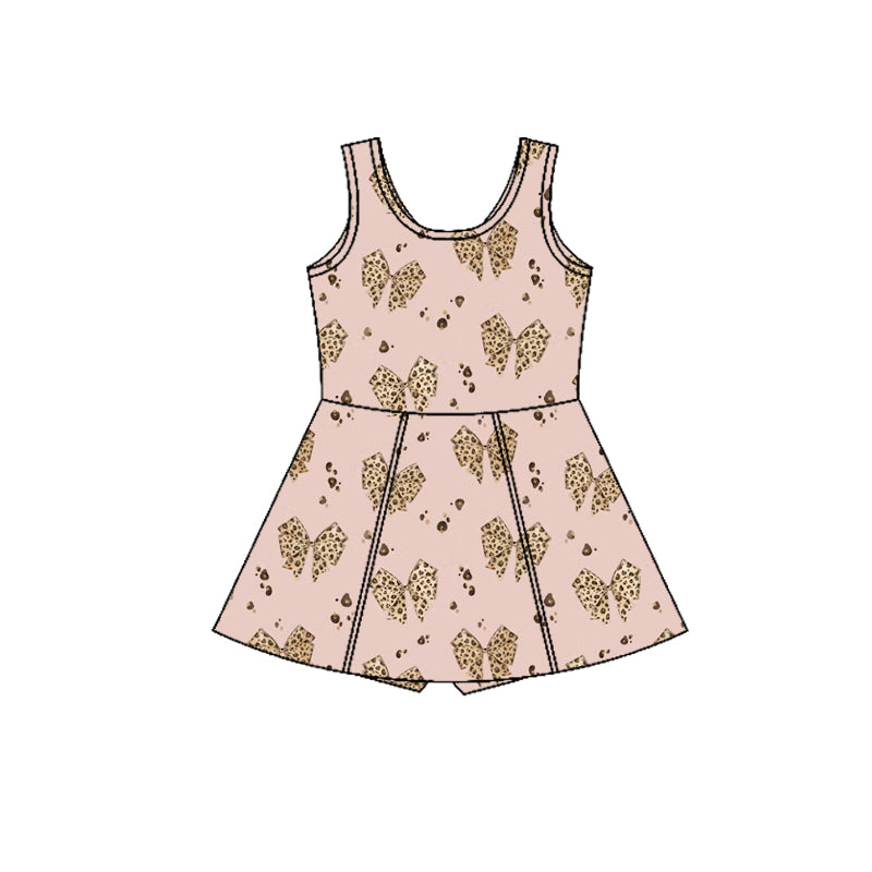 Preorder moq 5 Baby Girls Sleeveless Leopard Bows Shorts Knee Length Dresses