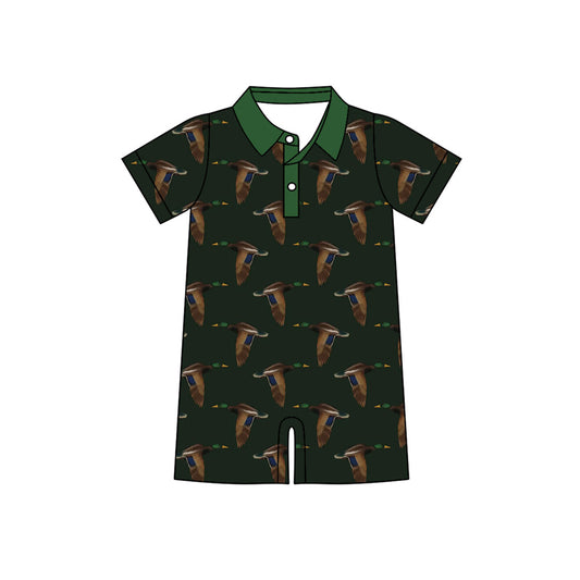 Preorder (moq 5)Baby Boys Green Ducks Button Hunting Short Rompers
