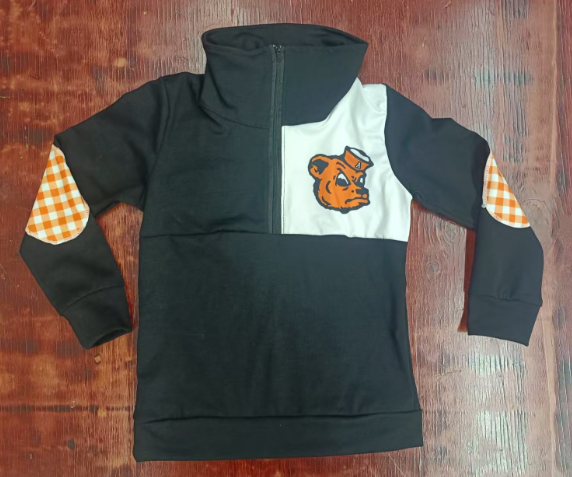 Preorder moq 5 Baby Boys Black Long Sleeves Dog Valley Cubs Zipper Pullovers Top