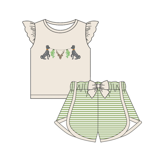 Preorder (moq 5)Baby Girls Dog Fishing Deer Shirt Bow Shorts Clothes Sets