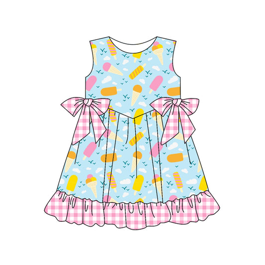Preorder (moq 5)Baby Girls Summer Popstick Bows Knee Length Dresses