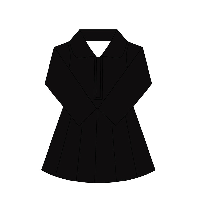 Preorder moq 10 Baby Girls Black Long Sleeves Zipper Activity Wear Yoga Knee Length Dresses