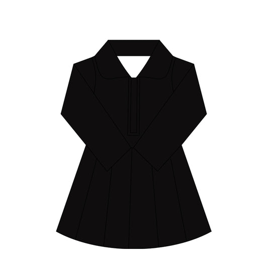 Preorder moq 10 Baby Girls Black Long Sleeves Zipper Activity Wear Yoga Knee Length Dresses