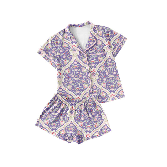 Preorder (moq 5)Baby Girls Flowers Checked Button Pocket Top Shorts Pajamas Sets