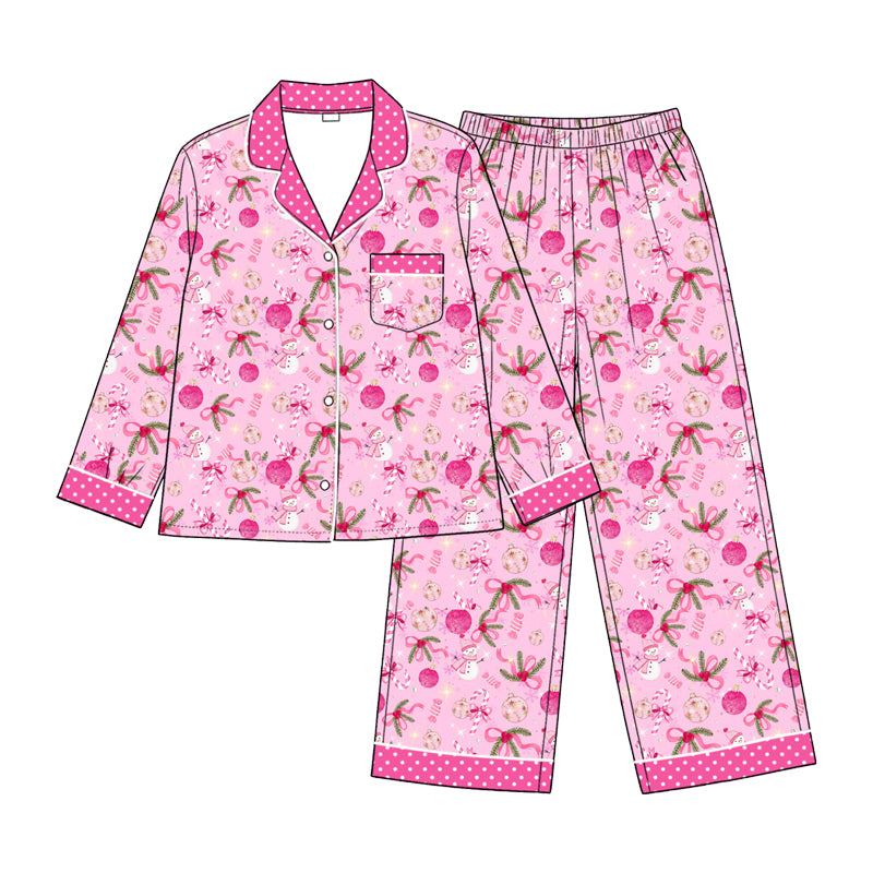 Preorder(moq 5) Girls Christmas Pajamas Set Long Sleeve Button Down Xmas Kids clothing set