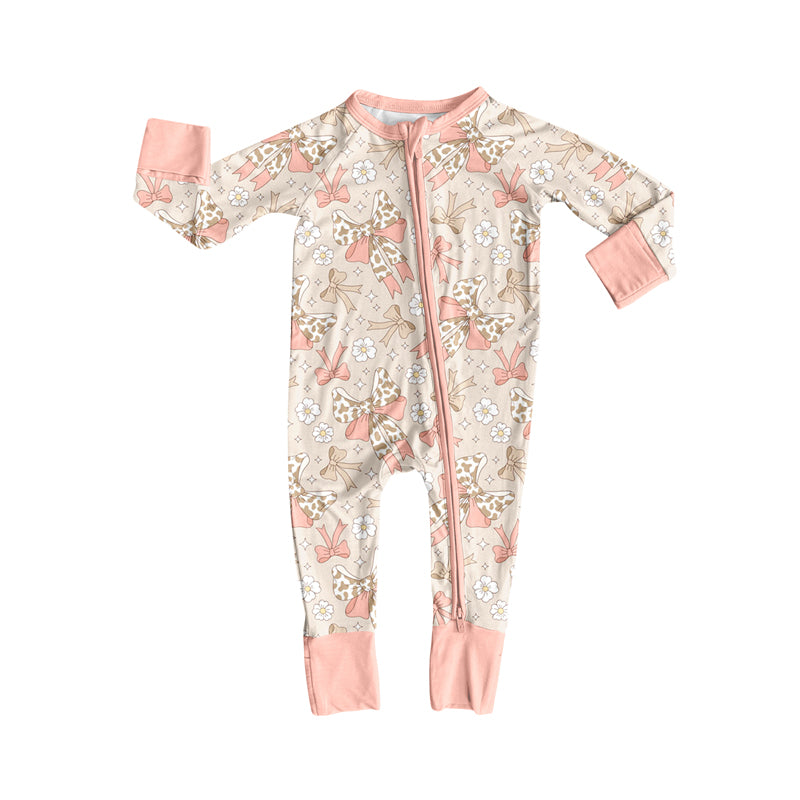Preorder(moq 5)Baby Infant Boys Peach Camo Bows Flowers Plaid Zipper Rompers