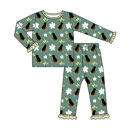 Preorder (moq 5)Baby Girls Dogs Ducks Top Ruffle Pant Hunting Pajamas Sets