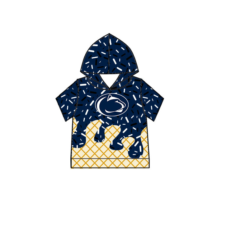 Preorder (moq 5)Baby Boys Navy Cheetah Short Sleeves Drip Team Hoodies Top