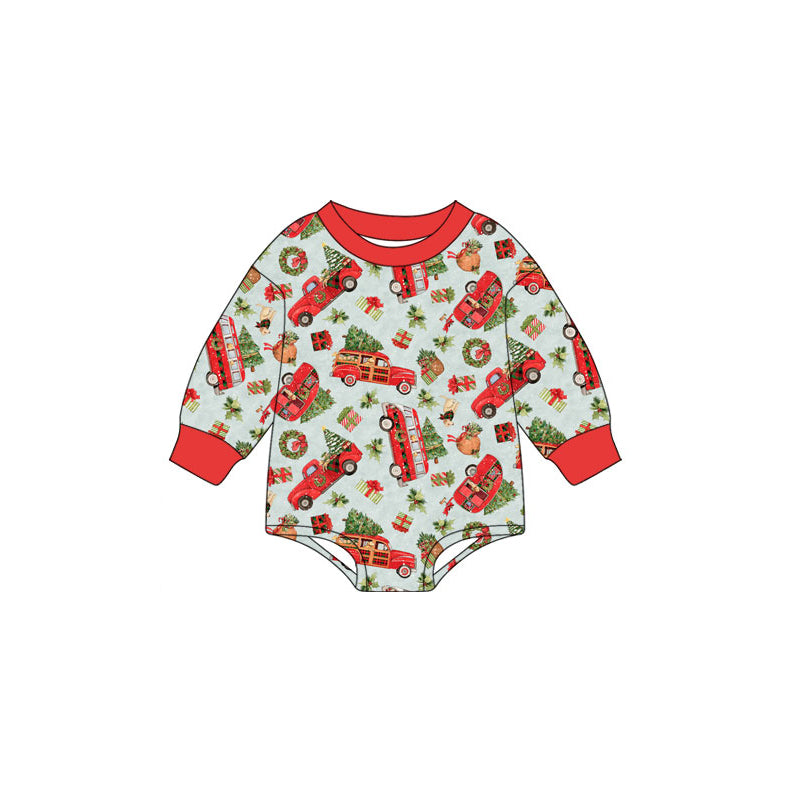 Preorder (moq 5) Baby Boys Long Sleeve Trees Holly Bus Christmas Rompers