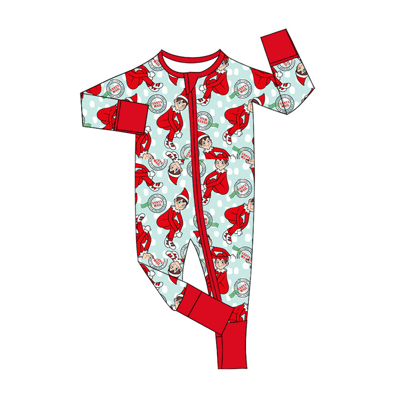 Preorder (moq 5) Baby Boys Santa Mail Christmas Two Way Zip Convertible Rompers