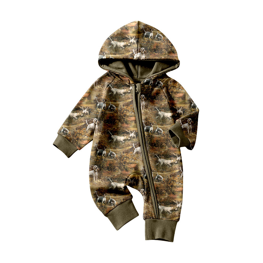 Preorder (moq 5)Baby Boys Dogs Hoodies Two Way Zip Convertible Hunting Rompers