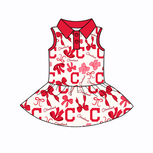 Preorder (moq 5)Baby Girls Red Sleeveless Bows Plaid C Button Team Knee Length Dresses