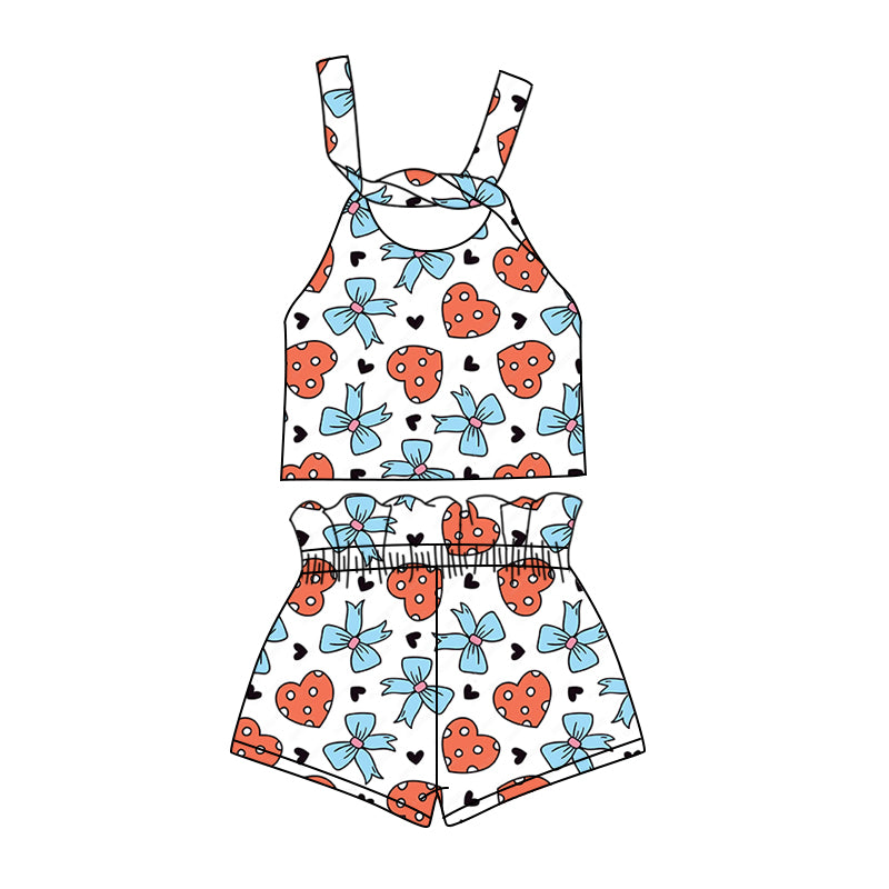 Preorder (moq 5)Baby Girls Mama's Girl Bows Hearts Straps Top Shorts Clothes Sets