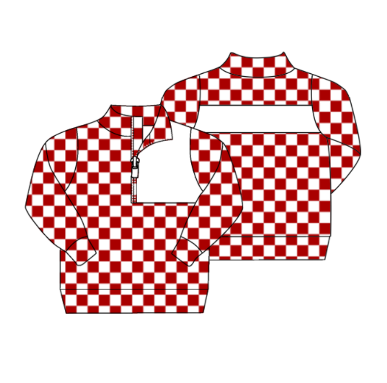 preorder(moq 5) Baby Boys Red Checked Zipper (Custom Pattern) Team Pullover Jackets Tops