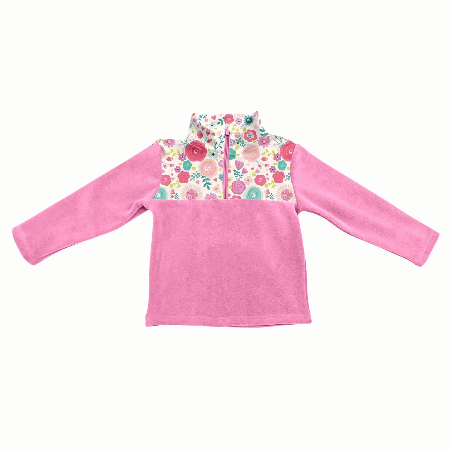 Preorder(moq 5) Baby Girls Colorful Flowers Half Zipper Pullovers Sweater Tops